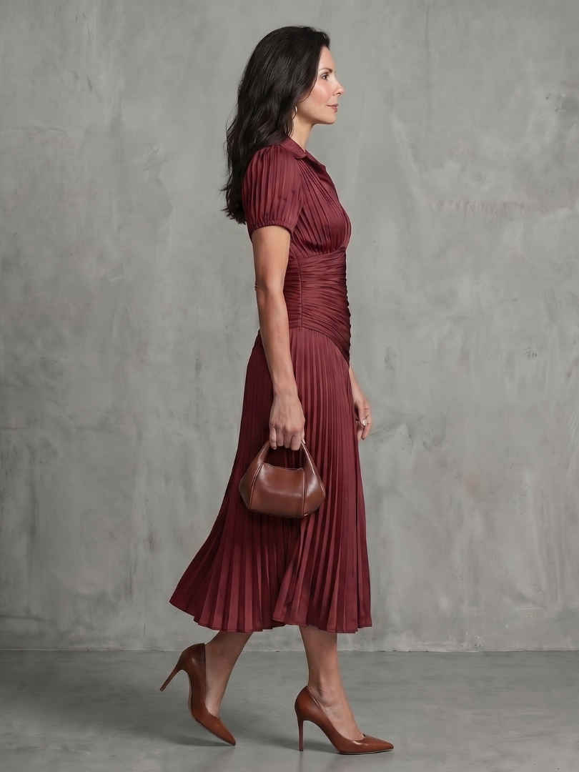 Léa | Robe midi rayée à taille plissée