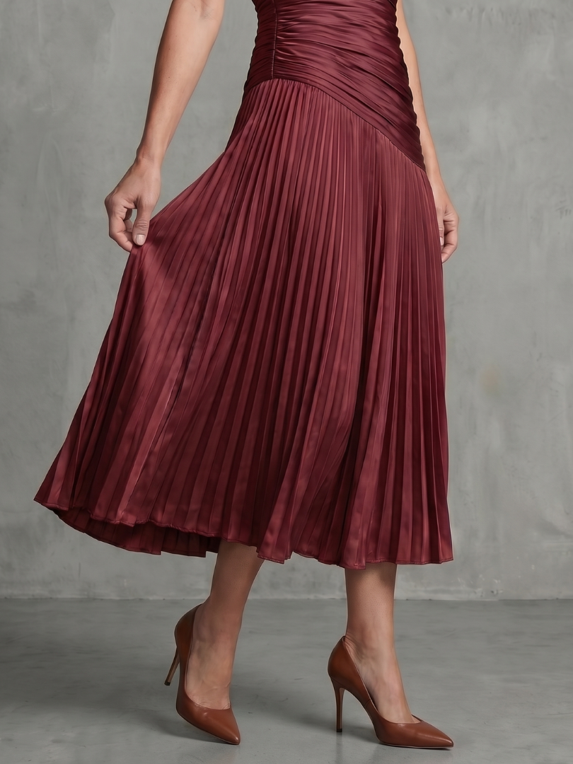 Léa | Robe midi rayée à taille plissée