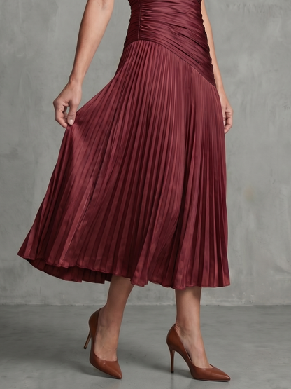 Léa | Robe midi rayée à taille plissée