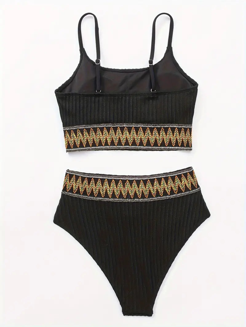 Bikini à Côtes - Haut et Slip Taille Haute