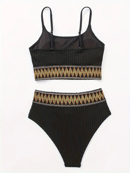 Bikini à Côtes - Haut et Slip Taille Haute