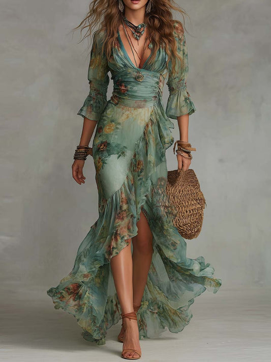 Alma | Long Floral Print Romantic Dress