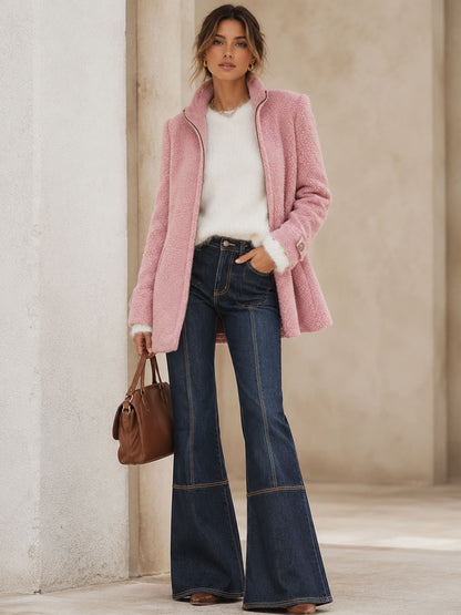 Veste vintage en polaire rose avec zip