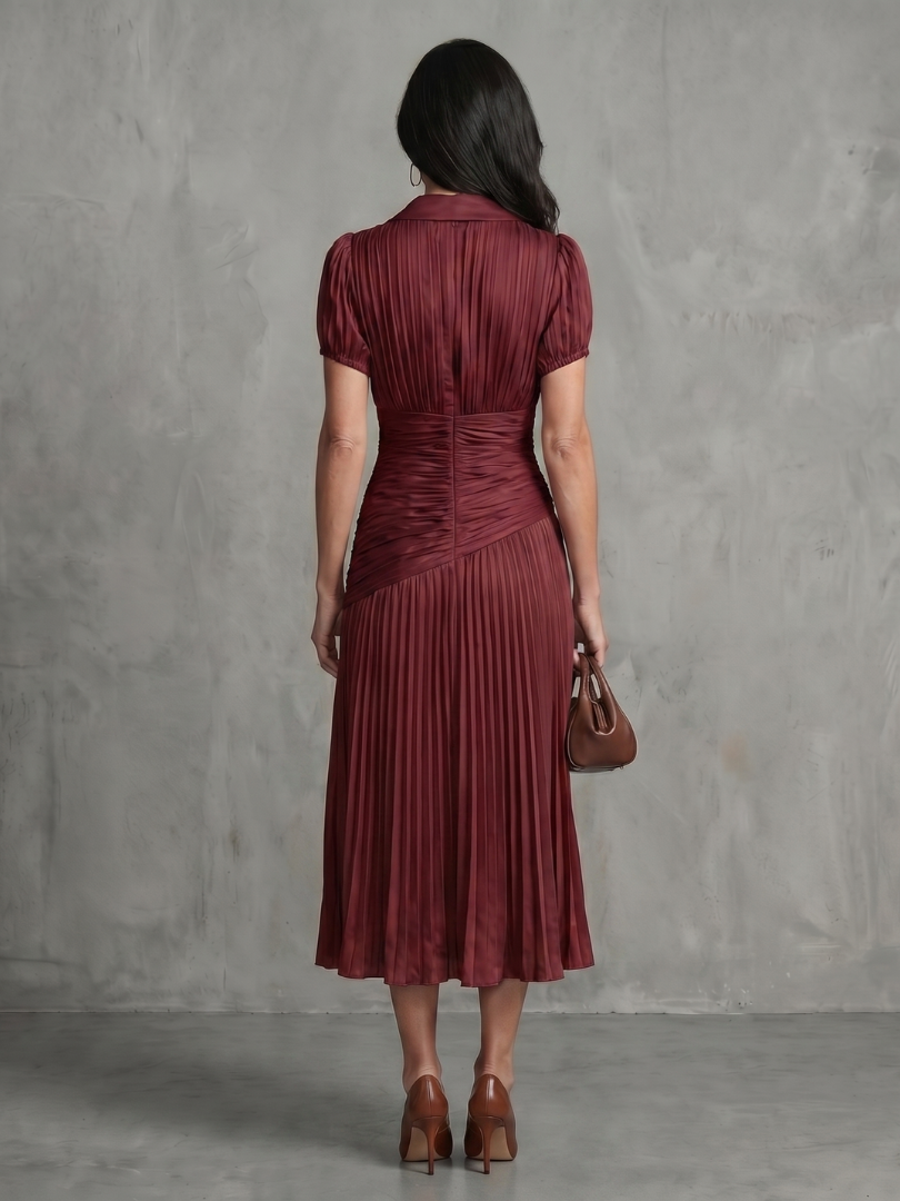 Léa | Robe midi rayée à taille plissée