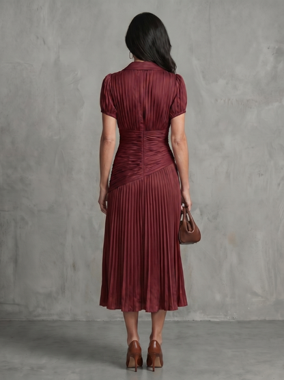 Léa | Robe midi rayée à taille plissée