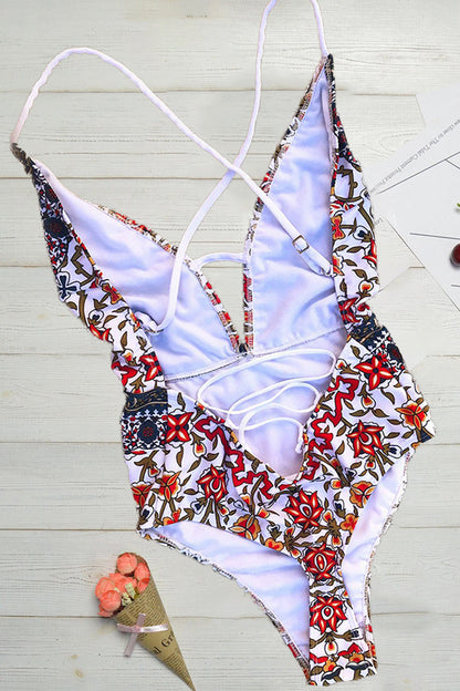 Maillot de Bain avec Imprimé Boho et Décolleté en V