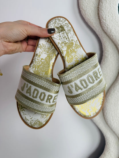 J'Adore Luxe Gold Slide Sandals