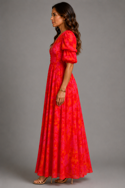 Olympe | Robe Légère en Teintes Roses et Oranges