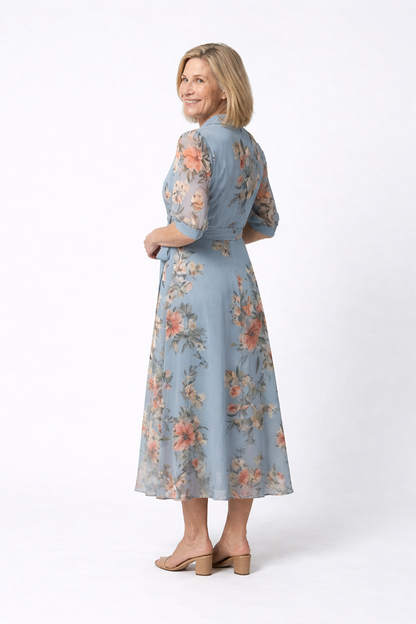 Camille – Robe midi portefeuille fleurie