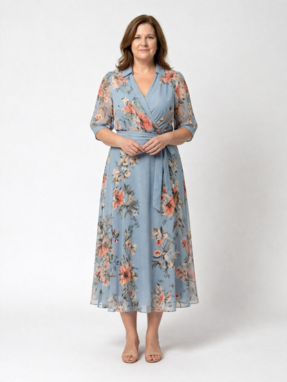 Camille – Robe midi portefeuille fleurie