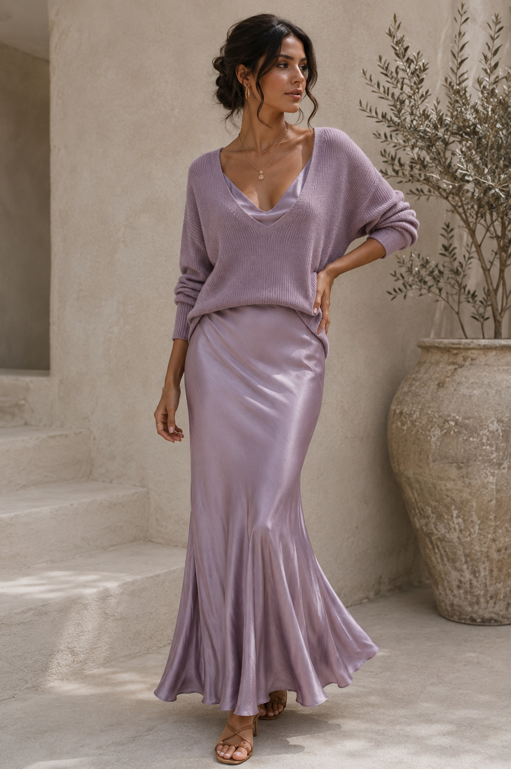 Alma | Élégante Robe en Satin avec Détails en Jersey