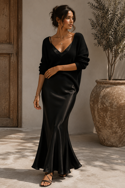 Alma | Élégante Robe en Satin avec Détails en Jersey