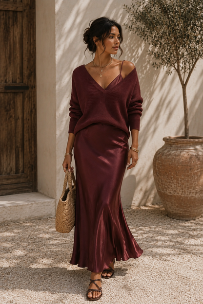 Alma | Élégante Robe en Satin avec Détails en Jersey
