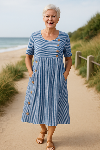 Brenna – Robe midi fluide et flatteuse rayée