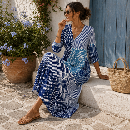 Clémence | Robe longue Blue Mosaic