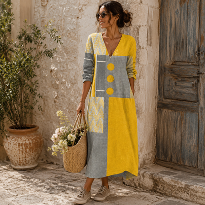 Rosalie | Robe longue à boutons et motifs colorés