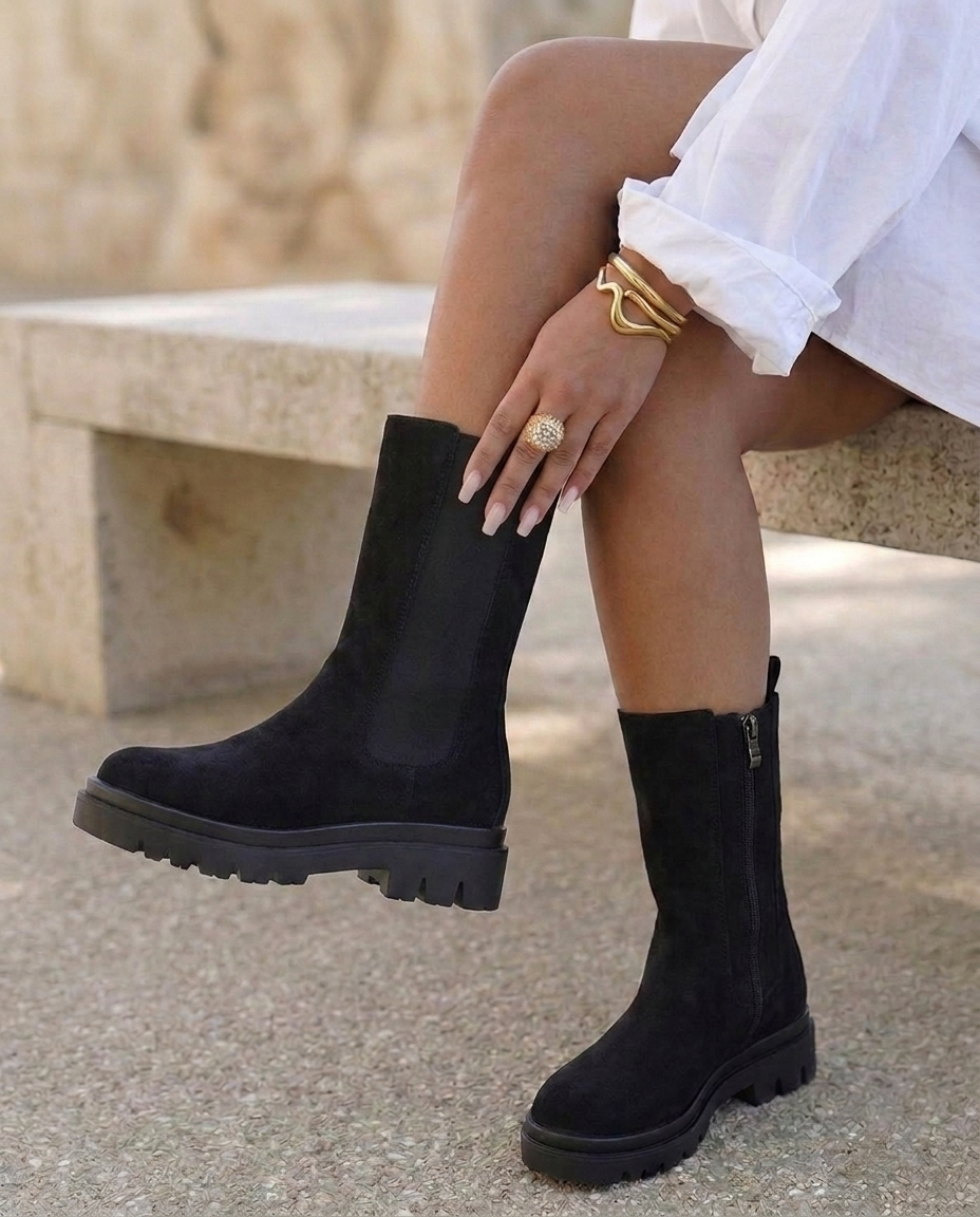 Bottes Chelsea Noires en Suédine
