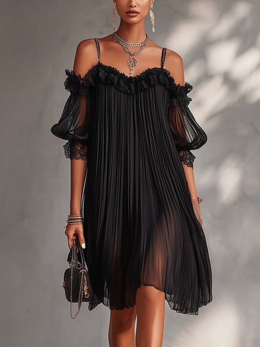 Lorena | Robe noire courte en mousseline