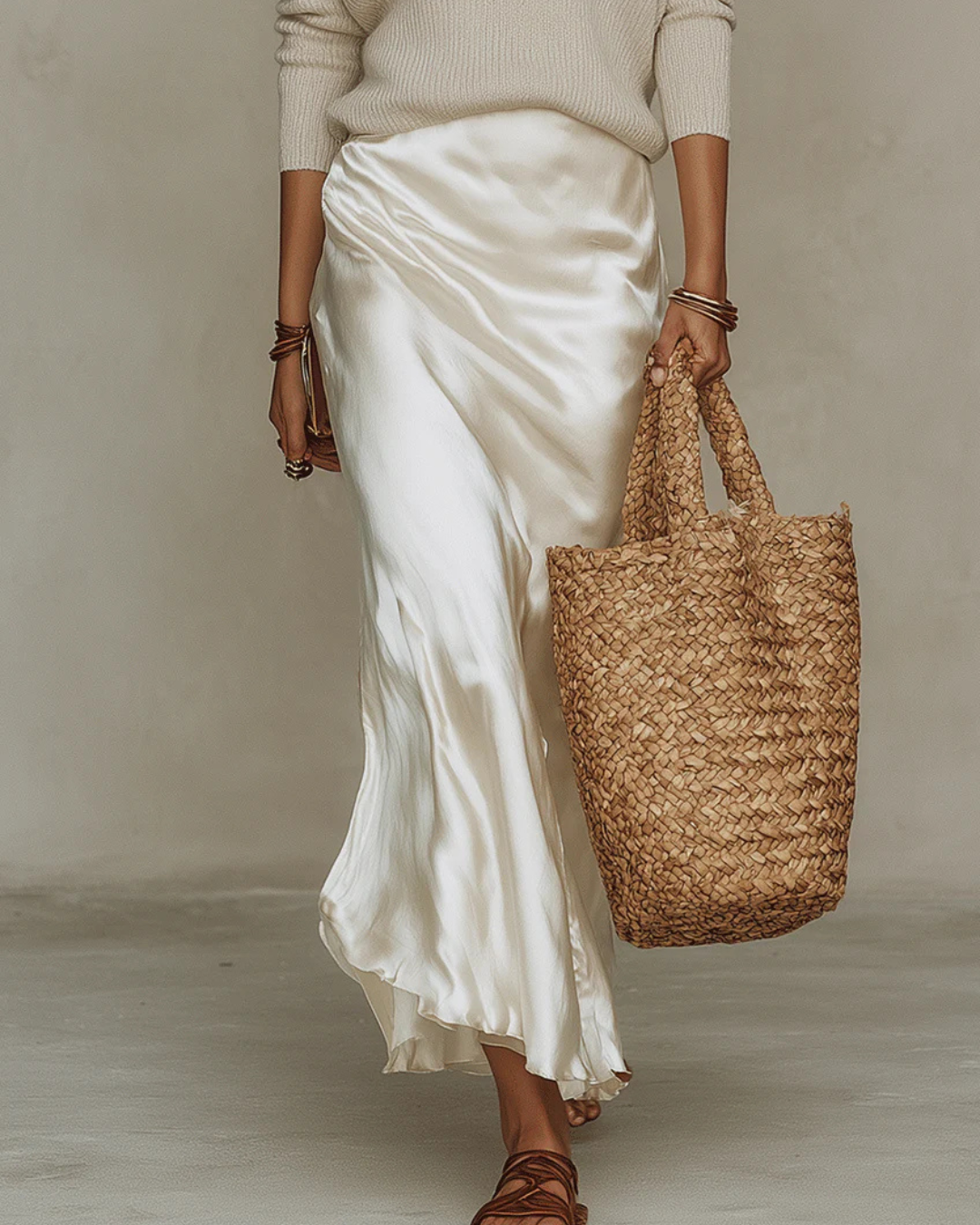 Elena – Robe midi satinée avec maille assortie