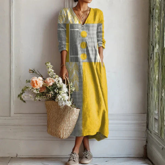 Rosalie | Robe longue à boutons et motifs colorés