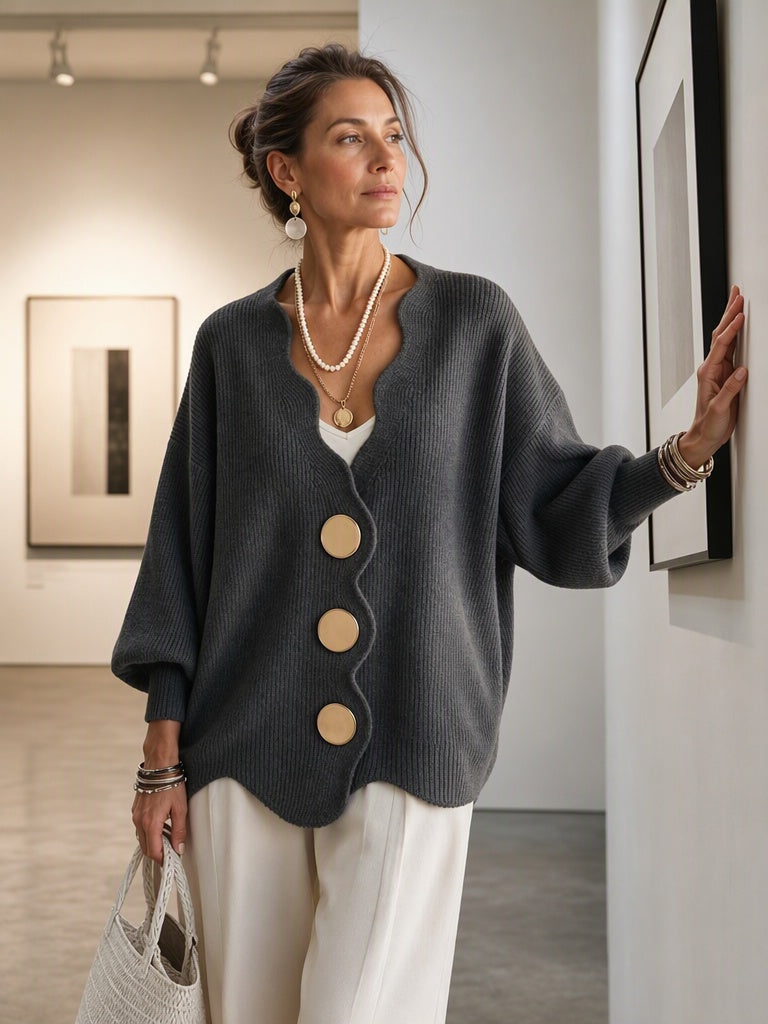 Elvira | Gilet en Tricot à Boutons et Col en V