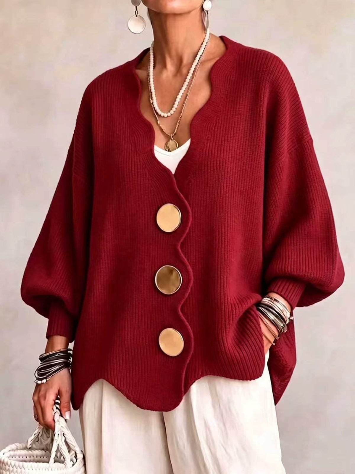 Elvira | Gilet en Tricot à Boutons et Col en V