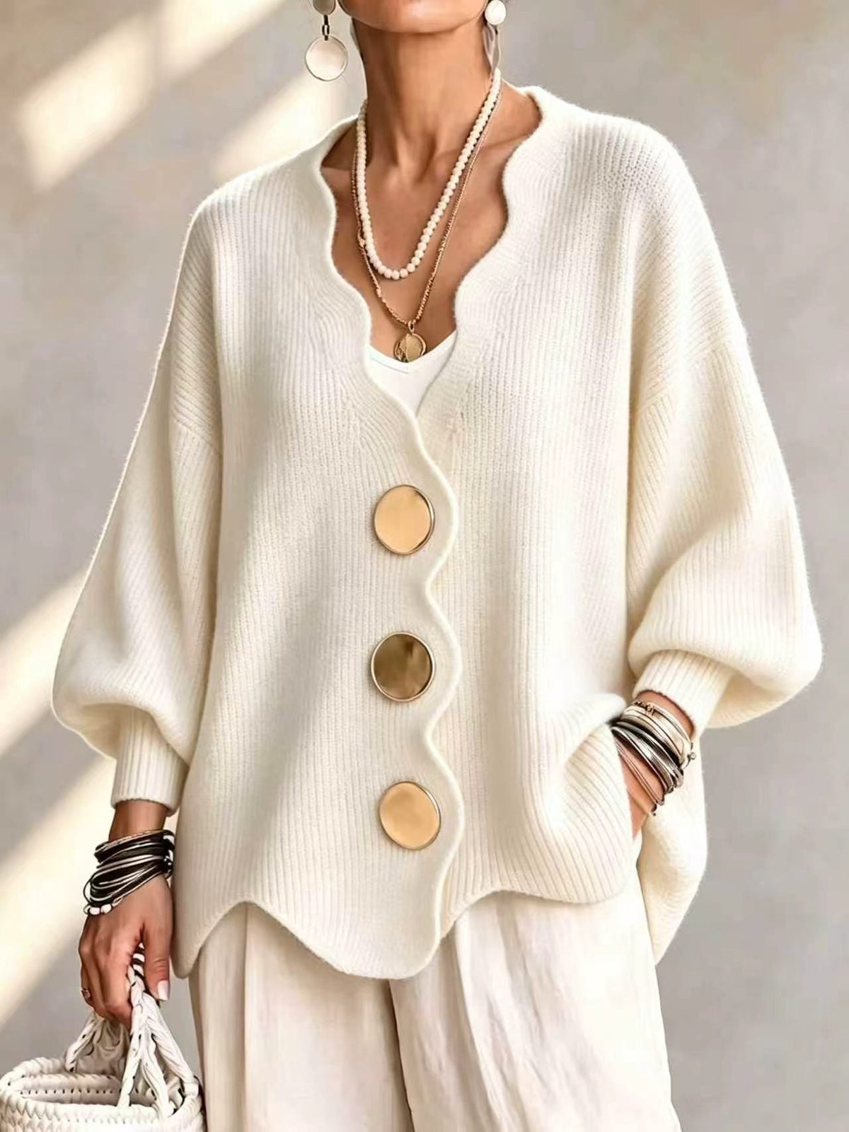 Elvira | Gilet en Tricot à Boutons et Col en V