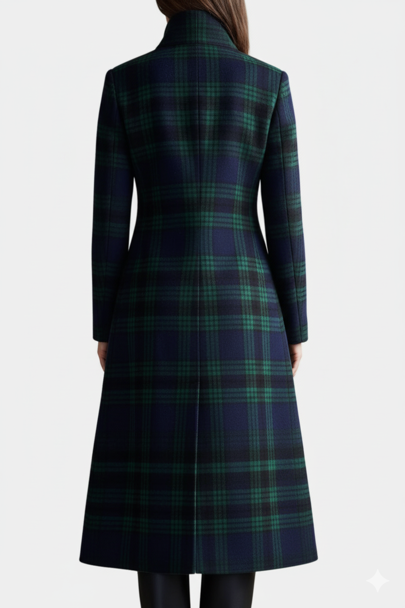 Rebecca | Manteau midi ajusté à motifs à carreaux