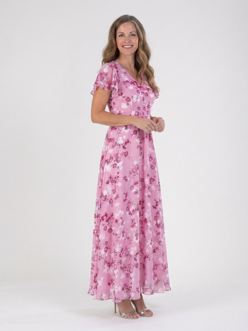 Ismérie – Robe longue fleurie en chiffon