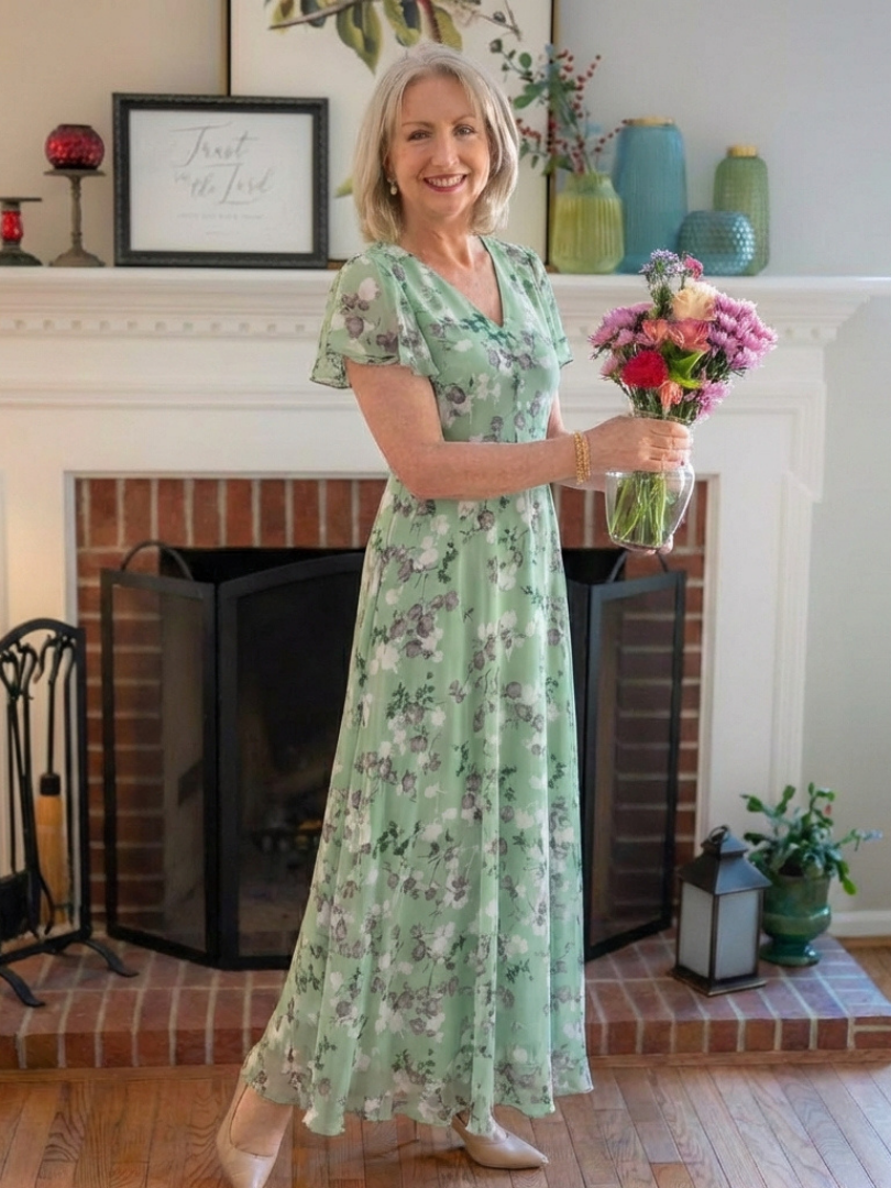 Ismérie – Robe longue fleurie en chiffon