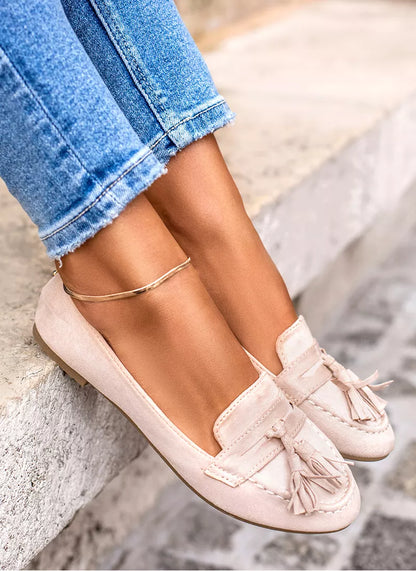 Beige Tassel Moccasins