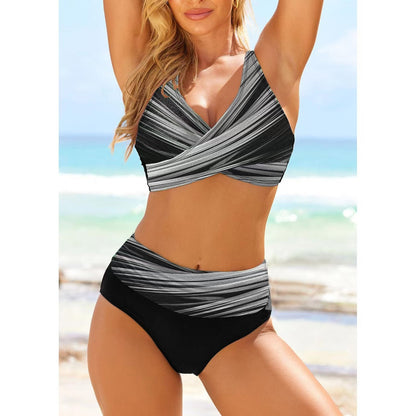 Bikini Femme de Plage – Maillot de Bain Deux Pièces avec Top Croisé et Slip Taille Haute