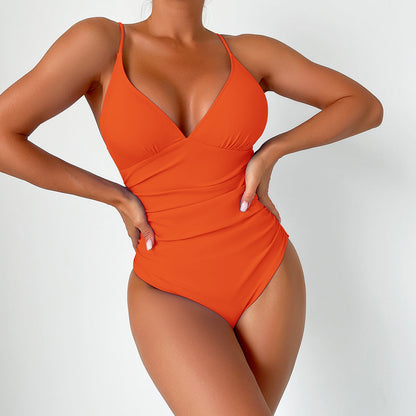 Maillot de Bain Entier Sculptant avec Décolleté en V et Fines Bretelles