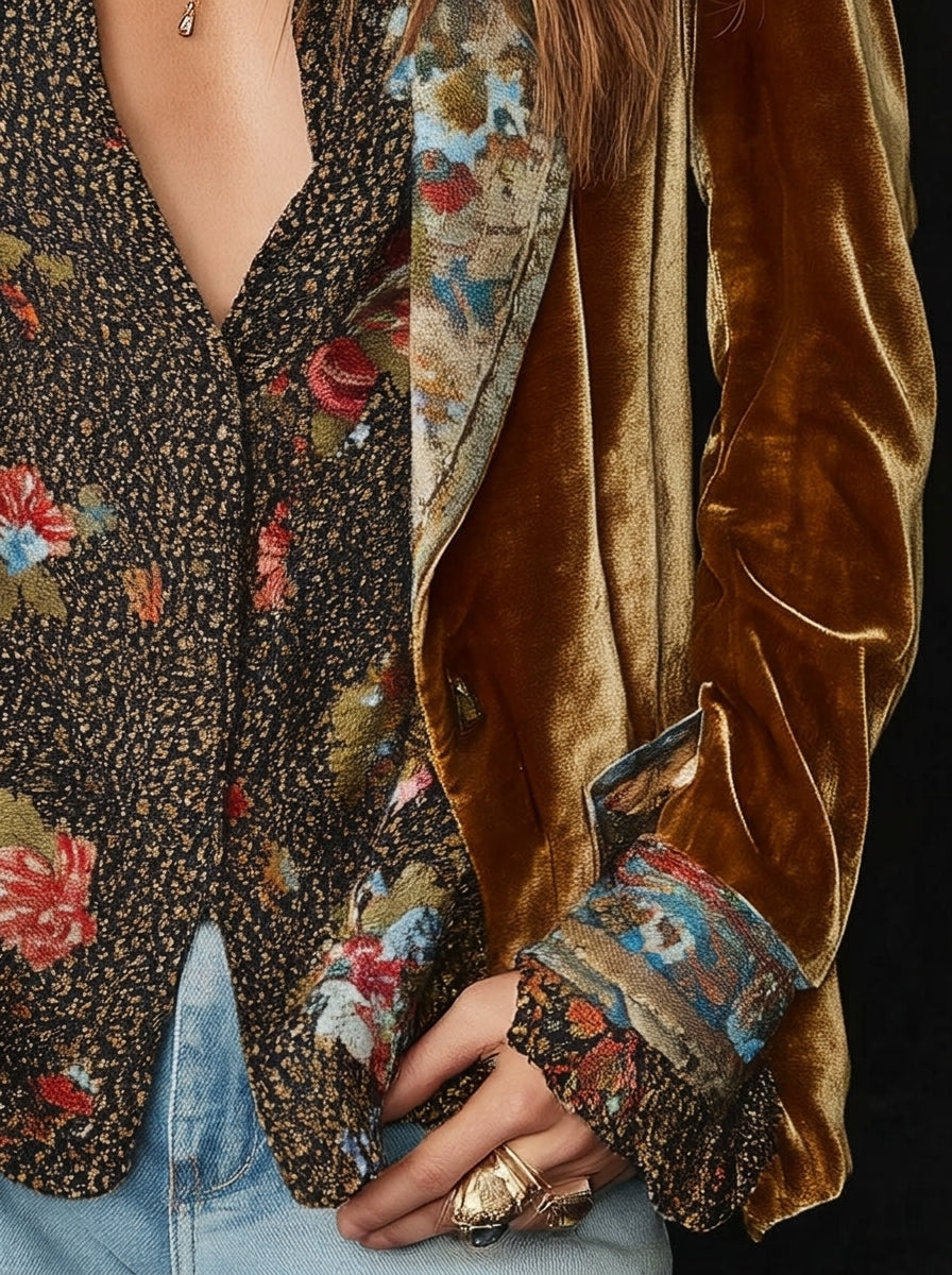 Marcela - Blazer Patchwork à Imprimé Floral Vintage