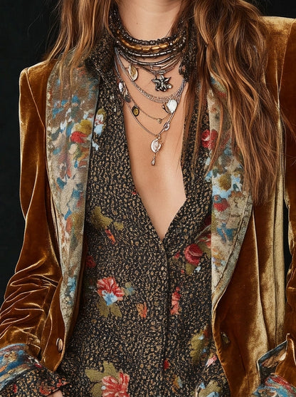 Marcela - Blazer Patchwork à Imprimé Floral Vintage