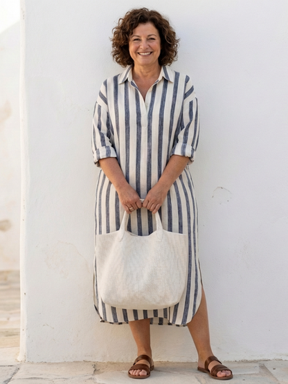 Noémie – Robe chemise midi à rayures