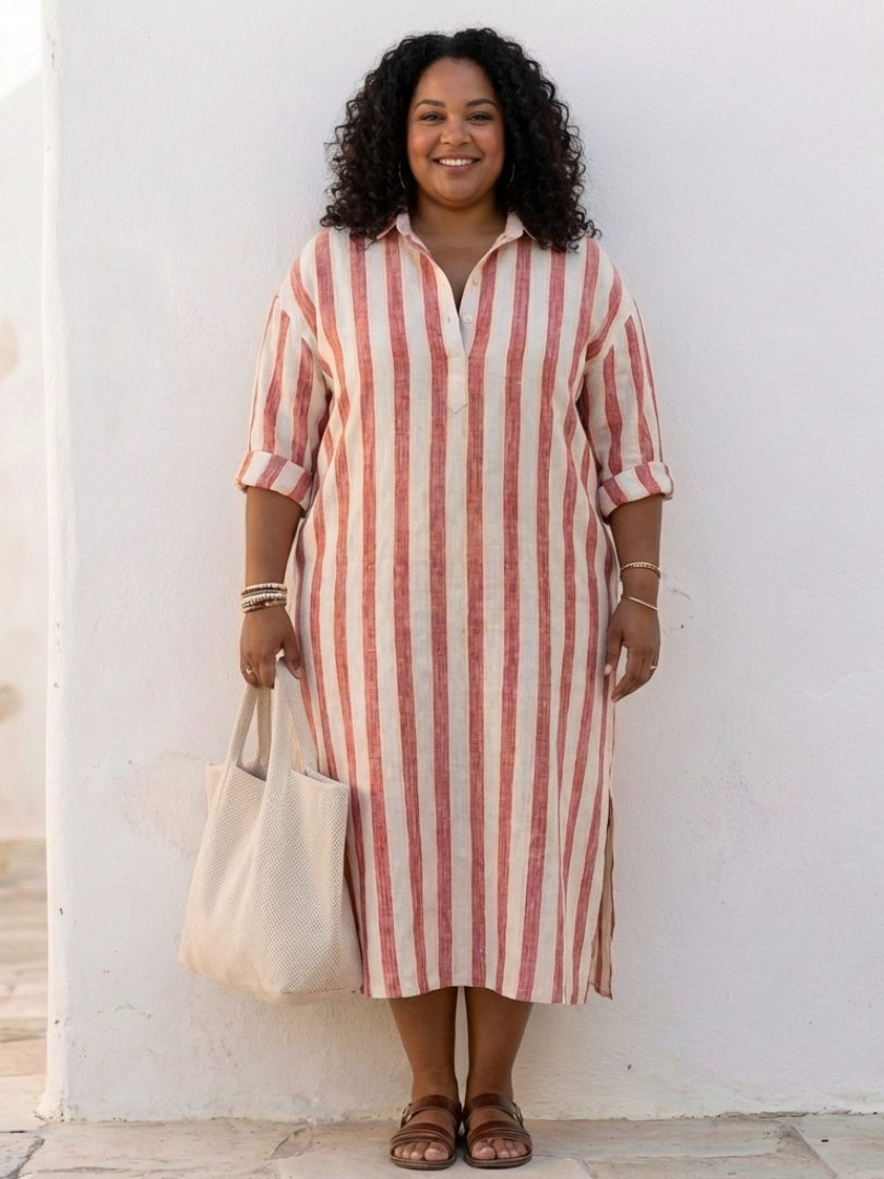 Noémie – Robe chemise midi à rayures