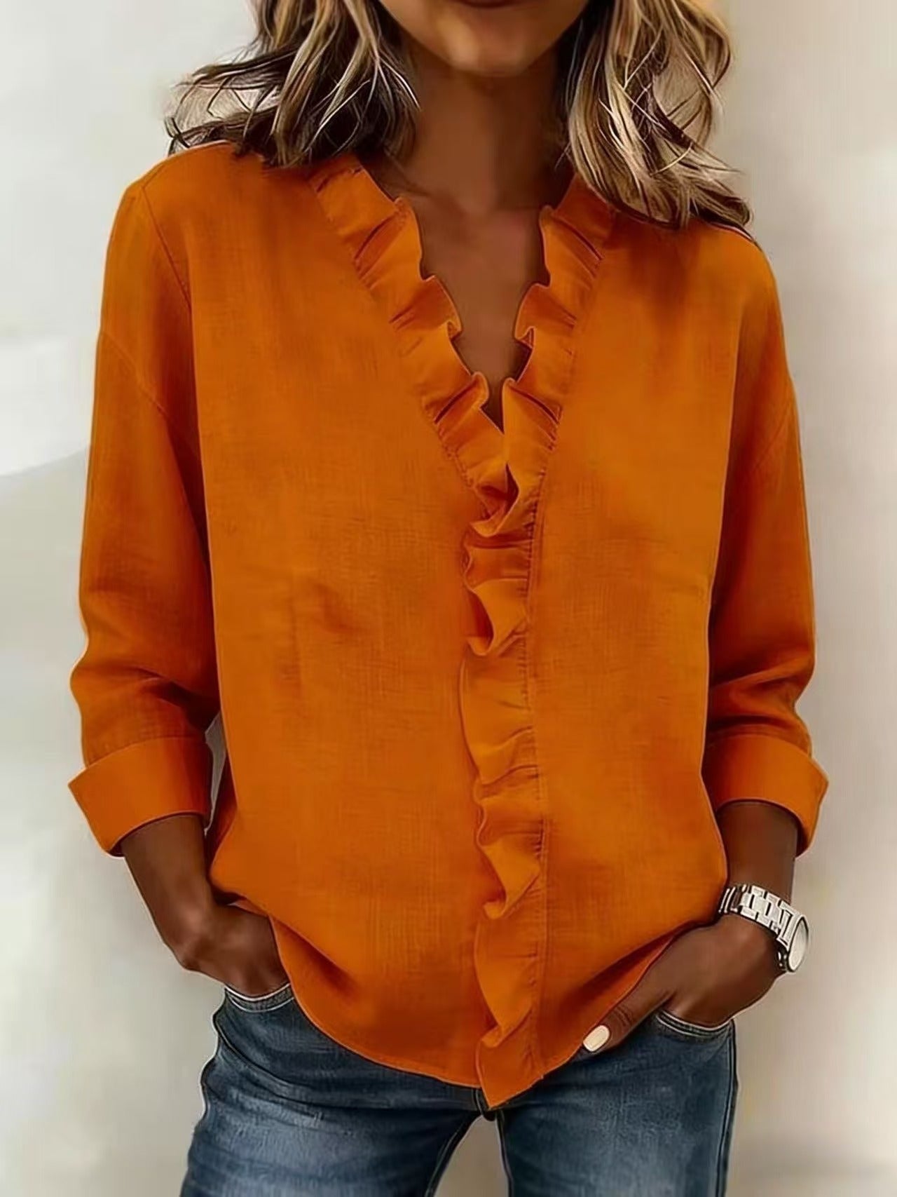 Claire – Blouse col V à volants
