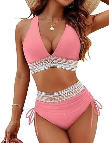Maillot de bain deux pièces à rayures colorées
