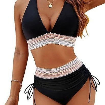 Maillot de bain deux pièces à rayures colorées