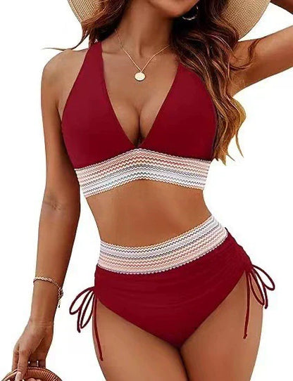 Maillot de bain deux pièces à rayures colorées