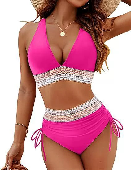 Maillot de bain deux pièces à rayures colorées