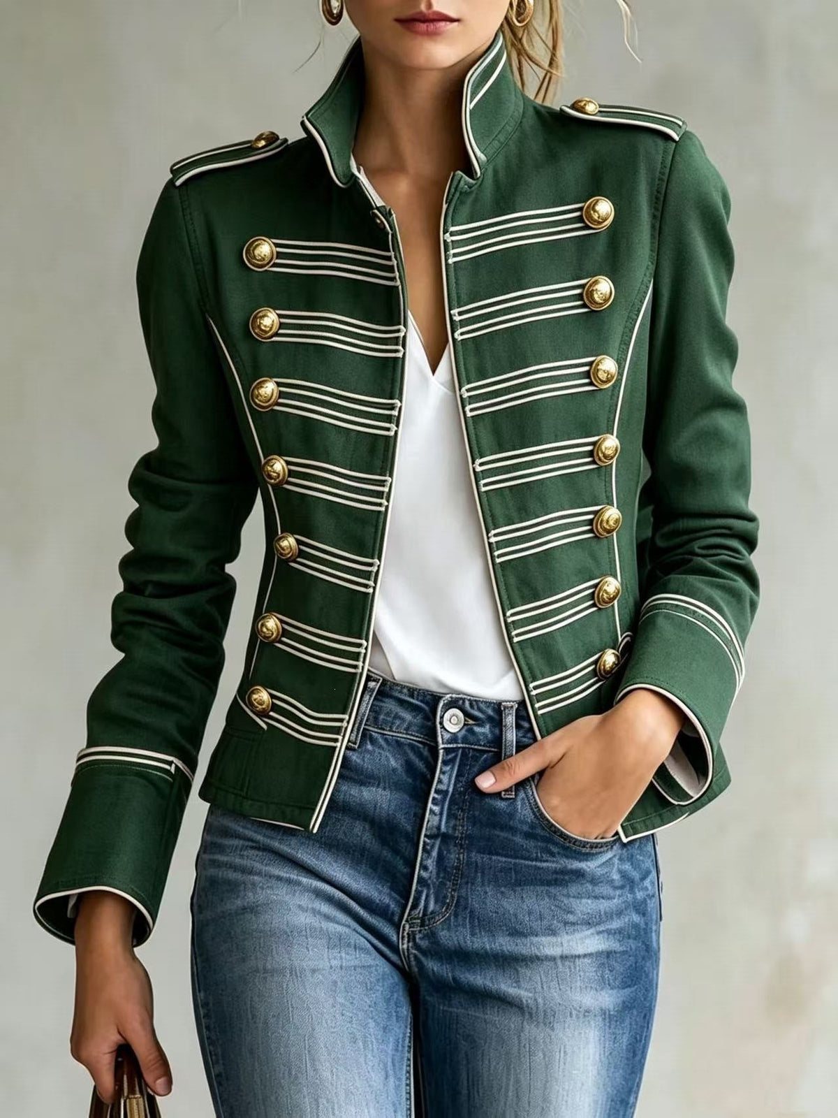 Marion | Veste en jean militaire avec boutons dorés