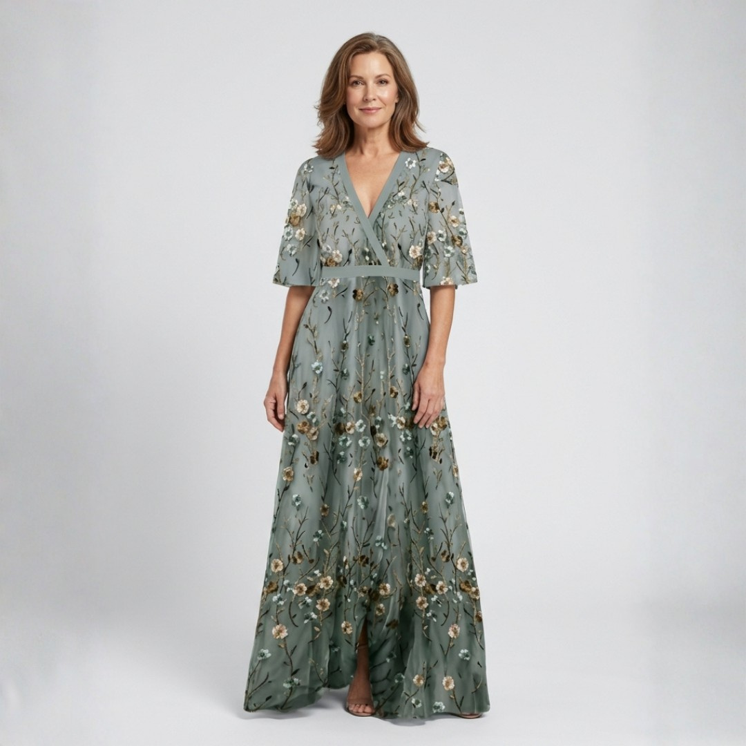 Élodie – Robe longue fleurie col V