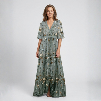 Melodi – Robe longue à fleurs avec col en V