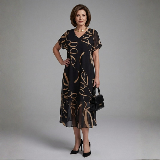 Adèle – Robe midi fluide imprimé abstrait