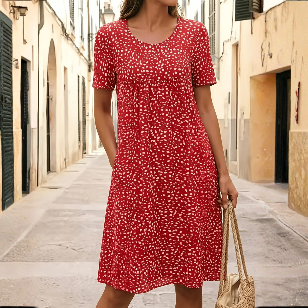 Colette – Robe midi fluide et confortable à imprimé discret