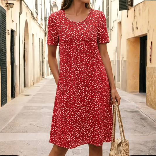 Colette – Robe midi fluide et confortable à imprimé discret
