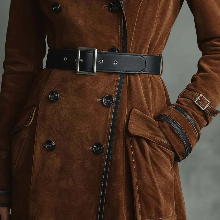 Georgina | Manteau long effet daim avec ceinture