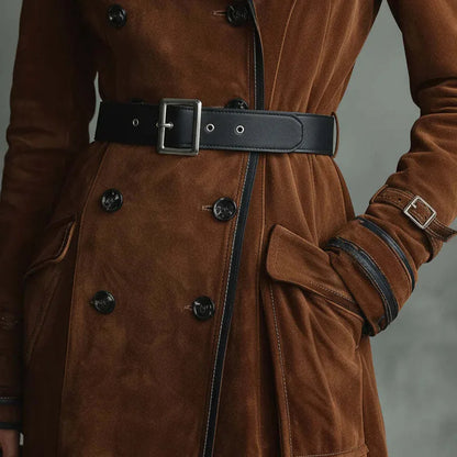 Georgina | Manteau long effet daim avec ceinture